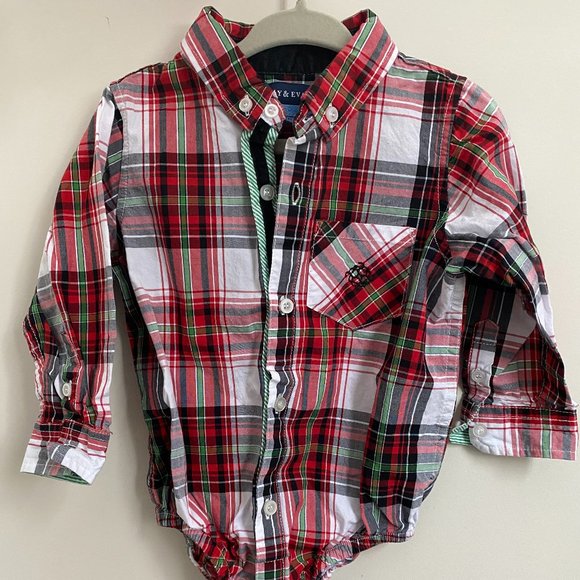 Christmas Andy & Evan Button-down Plaid Onesie - Size 18-24M - Picture 1 of 3